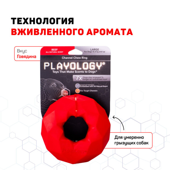 Playology CHANNEL CHEW RING хрустящее жевательное кольцо-многогранник для собак с ароматом говядины, красный