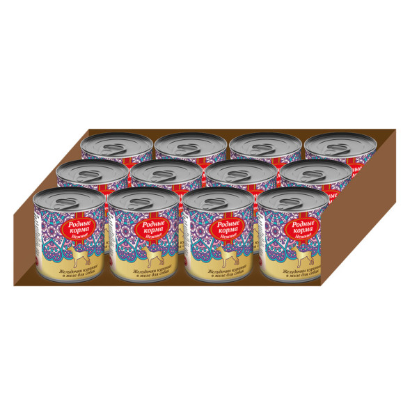 Родные Корма Нежные влажный корм для взрослых собак Желудочки куриные в желе в консервах - 240 г х 12 шт