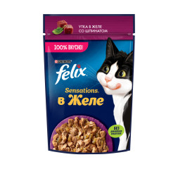 Felix Sensations влажный корм для кошек с уткой и шпинатом в желе, в паучах - 75 г х 26 шт