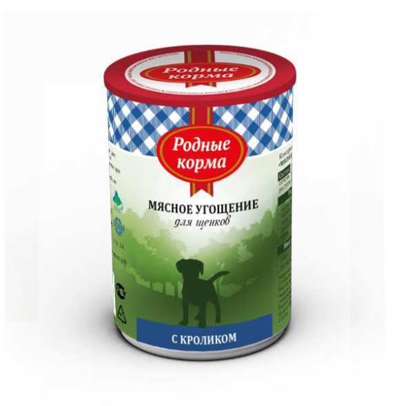 Родные корма Мясное угощение с Кроликом консервы для щенков - 340 г х 12 шт