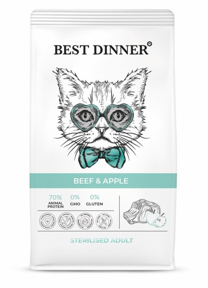 Best Dinner Adult Sterilised Beef &amp;amp; Apple сухой корм для взрослых стерилизованных кошек с говядиной и яблоком - 1,5 кг