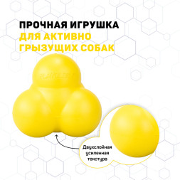 Playology SQUEAKY BOUNCE BALL хрустящий жевательный тройной мяч для собак с пищалкой и с ароматом курицы, желтый