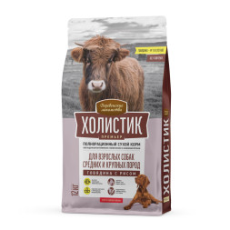 Деревенские лакомства Холистик Премьер сухой корм для взрослых собак средних и крупных пород с говядиной и рисом - 12 кг
