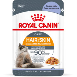 Royal Canin Hair&amp;amp;Skin Care влажный корм для взрослых кошек, для поддержания здоровья кожи и красоты шерсти, тонкие ломтики в желе, в паучах - 85 г х 28 шт