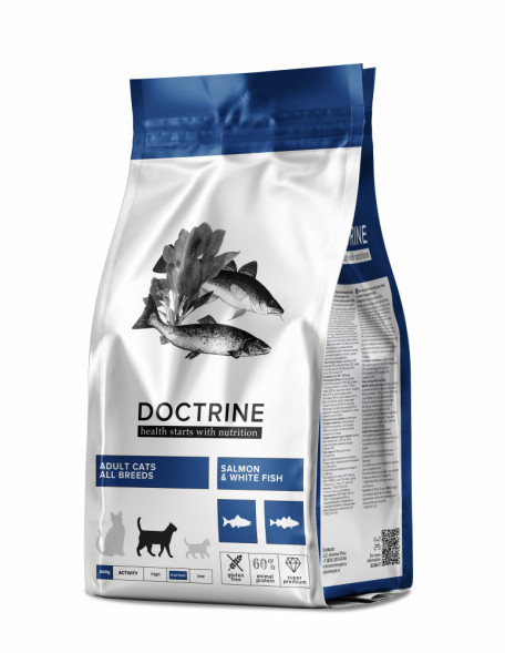 Doctrine сухой беззерновой корм для взрослых кошек с лососем и белой рыбой - 800 г