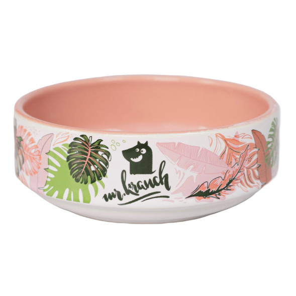 Mr.Kranch миска для собак и кошек из фарфора Тропики, 350 мл, розовая