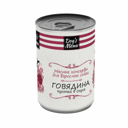 Dog`s Menu влажный корм для взрослых собак с говядиной кусочки в соусе в консервах - 340 г х 12 шт