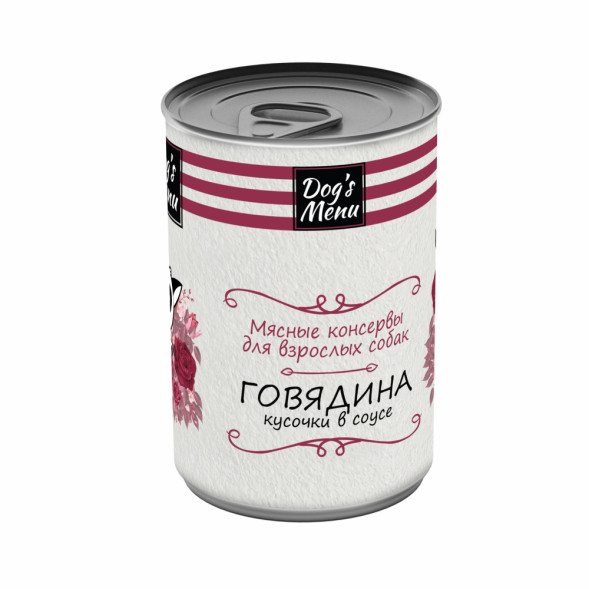 Dog`s Menu влажный корм для взрослых собак с говядиной кусочки в соусе в консервах - 340 г х 12 шт
