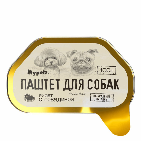 Mypets влажный корм для взрослых собак, паштет с говядиной, в ламистерах - 100 г х 12 шт