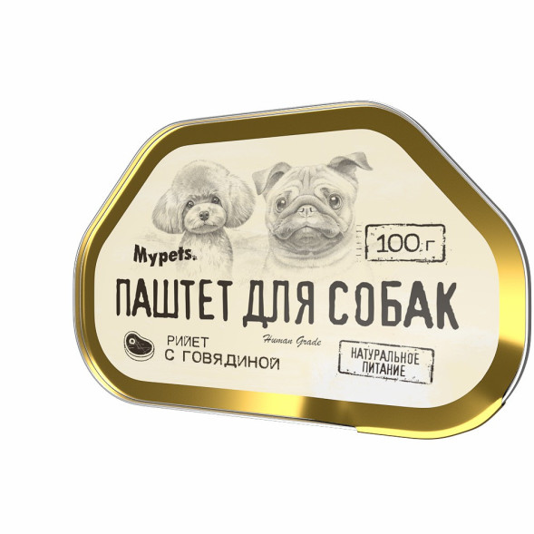 Mypets влажный корм для взрослых собак, паштет с говядиной, в ламистерах - 100 г х 12 шт