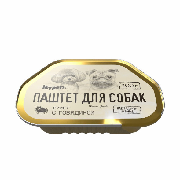 Mypets влажный корм для взрослых собак, паштет с говядиной, в ламистерах - 100 г х 12 шт