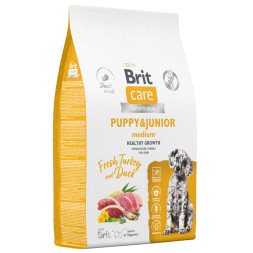 Brit Care Dog Puppy&amp;amp;Junior M Healthy Growth сухой корм для щенков средних пород, с индейкой и уткой - 12 кг