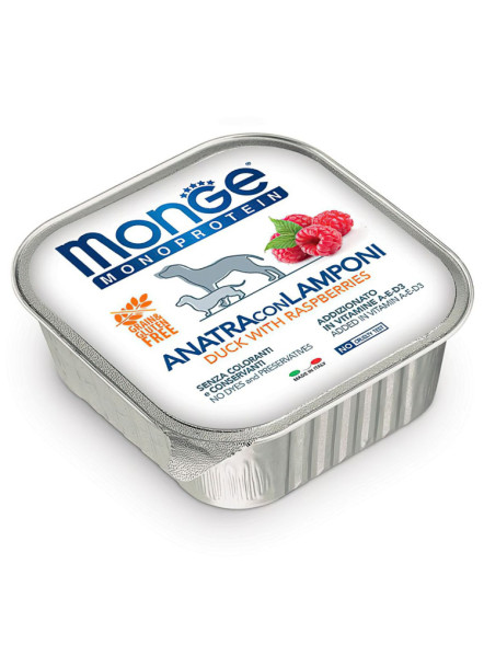 Monge Dog Monoprotein Fruits влажный корм для взрослых собак с уткой и малиной в ламистере 150 г (24 шт в уп)