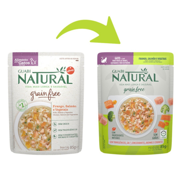 Guabi Natural Cat Grain Free паучи беззерновые для взрослых кошек, курица, лосось и овощи - 85 г x 18 шт