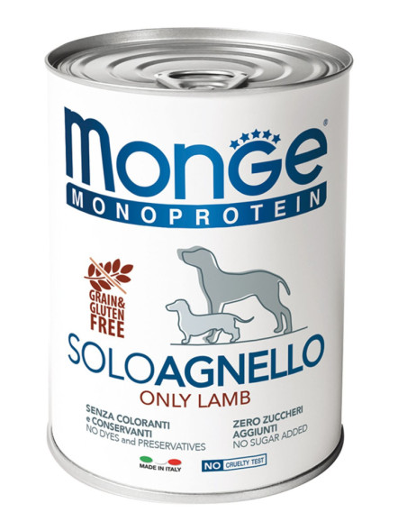 Monge Dog Monoprotein Solo влажный корм для взрослых собак c ягненком в консервах 400 г (24 шт в уп)