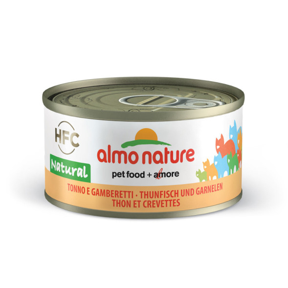 Almo Nature HFC Natural Tuna and Shrimps консервированный корм для взрослых кошек с цельными кусочками тунца и креветками, в бульоне -70 г х 24 шт