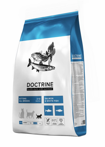 Doctrine сухой беззерновой корм для котят с лососем и белой рыбой - 10 кг