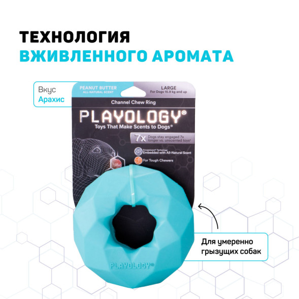 Playology CHANNEL CHEW RING хрустящее жевательное кольцо-многогранник для собак с ароматом арахиса, голубой