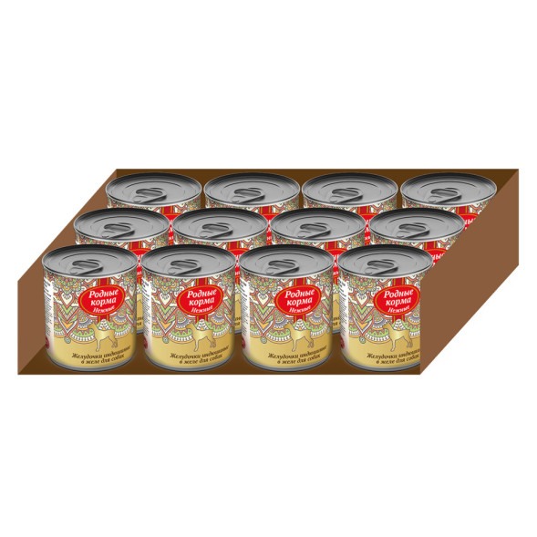 Родные Корма Нежные влажный корм для взрослых собак Желудочки индюшиные в желе в консервах - 240 г  х 12 шт