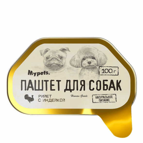 Mypets влажный корм для взрослых собак, паштет с индейкой, в ламистерах - 100 г х 12 шт