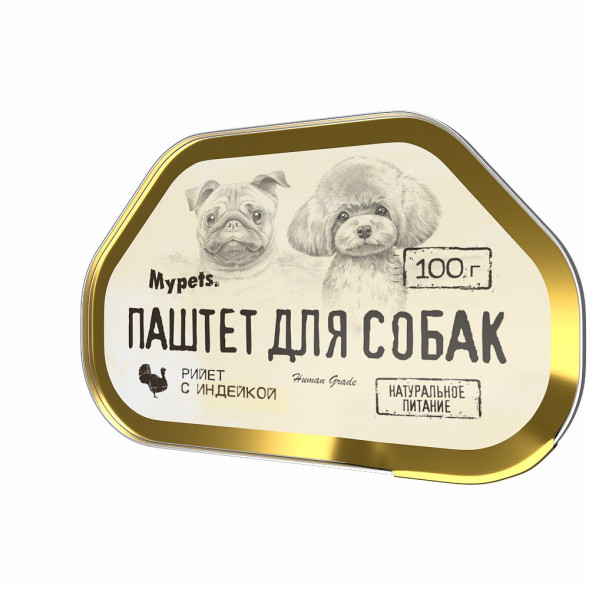 Mypets влажный корм для взрослых собак, паштет с индейкой, в ламистерах - 100 г х 12 шт