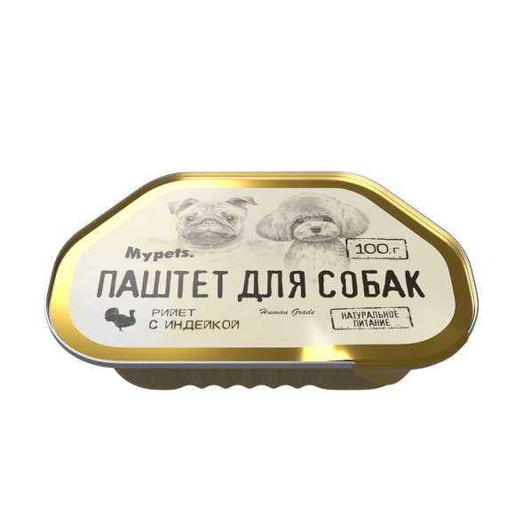 Mypets влажный корм для взрослых собак, паштет с индейкой, в ламистерах - 100 г х 12 шт