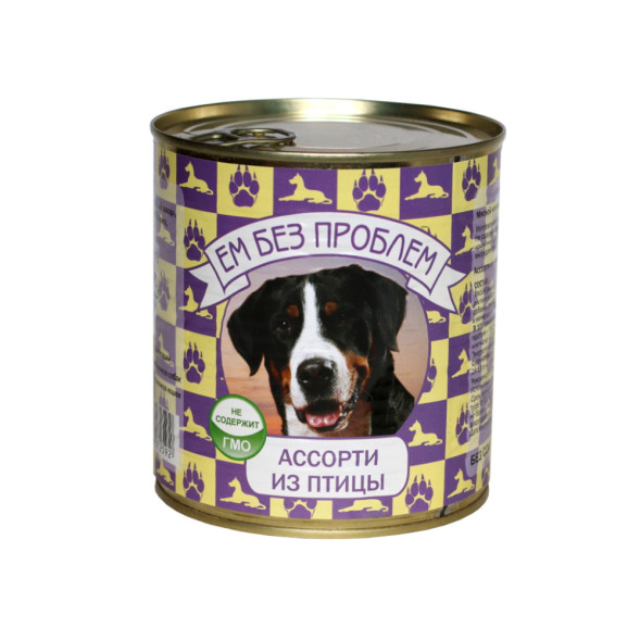 Ем без проблем влажный корм для собак с ассорти из птицы, в консервах - 750 г х 9 шт