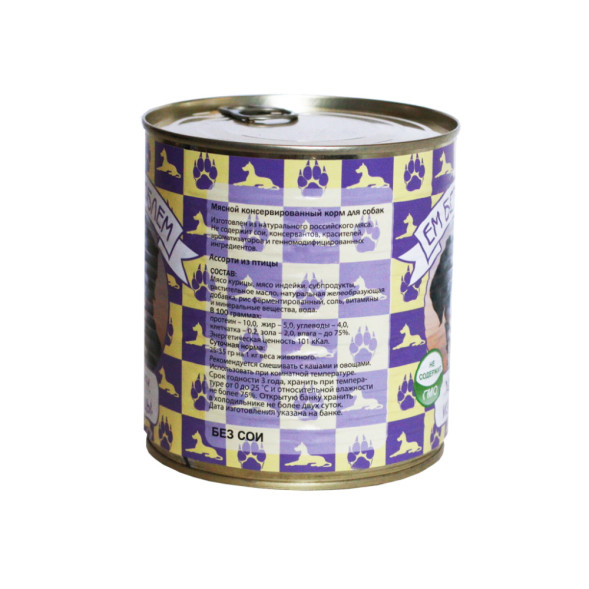 Ем без проблем влажный корм для собак с ассорти из птицы, в консервах - 750 г х 9 шт