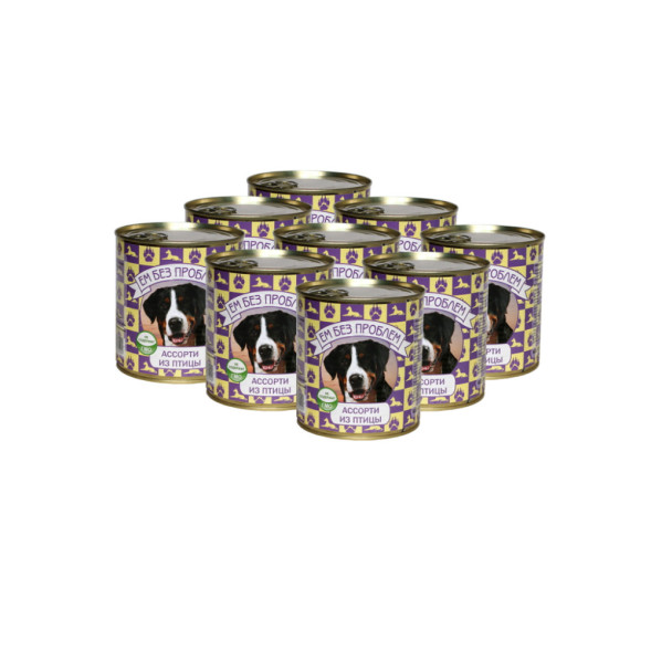 Ем без проблем влажный корм для собак с ассорти из птицы, в консервах - 750 г х 9 шт