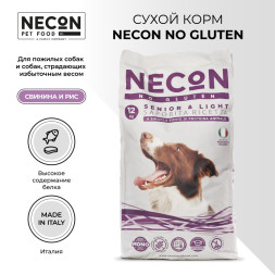 Necon No Gluten Senior &amp;amp; Light безглютеновый сухой корм для пожилых собак и собак с избыточным весом, со свининой и рисом - 12 кг