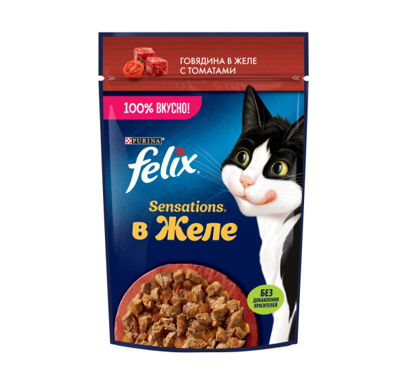 Felix Sensations влажный корм для кошек с говядиной и томатами в желе, в паучах - 75 г х 26 шт