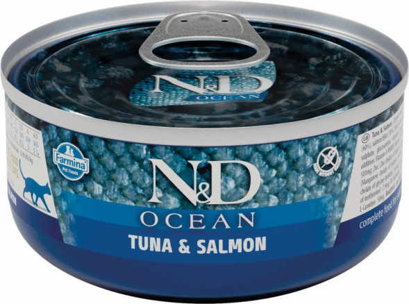Farmina N&amp;amp;D Cat Ocean Tuna and Salmon влажный корм для взрослых кошек с тунцом и лососем - 70 г х 30 шт