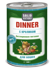 Solid Natura Dinner Кролик влажный корм для кошек жестяная банка 0,34 кг (12 шт в уп)