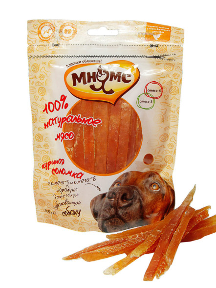 Мнямс лакомство Куриная соломка с омега-3 и омега-6 для собак - 100 г