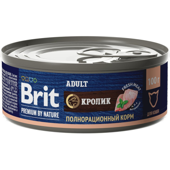 Brit Premium by Nature консервы для кошек с кроликом - 100 г х 12 шт