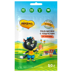 Мнямс Кот Федор Фермерская Ярмарка лакомство для котят хрустящие подушечки с паштетом из телятины - 50 г