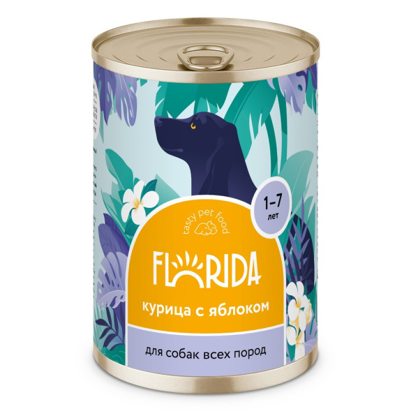 Florida консервы для взрослых собак с курицей и яблоком - 400 г x 9 шт