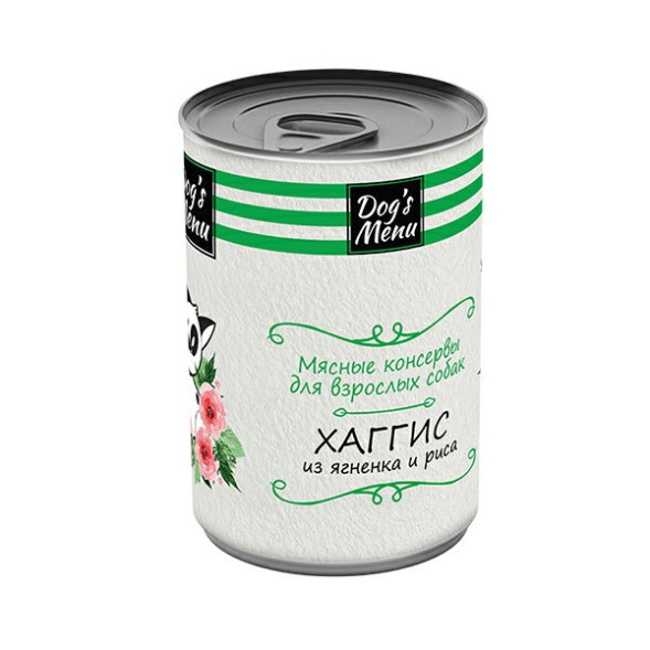 Dog`s Menu влажный корм для взрослых собак хаггис из ягненка и риса в консервах - 340 г х 12 шт