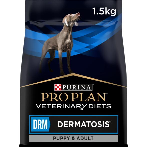 Purina Pro Plan Veterinary Diets DRM Dermatosis сухой корм для щенков и взрослых собак для поддержания здоровья кожи при дерматозах и выпадении шерсти - 1,5 кг