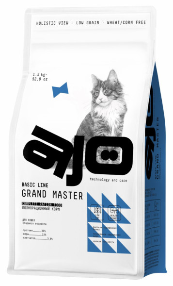 AJO Cat Grand Master сухой корм для пожилых кошек, для профилактики мочекаменной болезни, с курицей - 1,5 кг