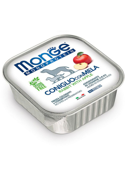 Monge Dog Monoprotein Fruits влажный корм для взрослых собак с кроликом, рисом и яблоками в ламистере 150 г (24 шт в уп)