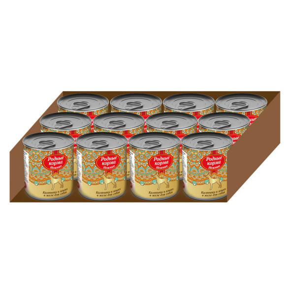 Родные Корма Нежные влажный корм для взрослых собак Калтыки и языки в желе в консервах - 240 г х 12 шт