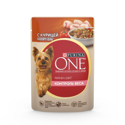 Purina ONE Мини паучи для собак мелких пород при лишнем весе с курицей  - 85 г х 26 шт
