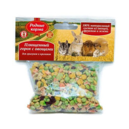Родные Корма плющенный горох с овощами для грызунов и кроликов - 100 г