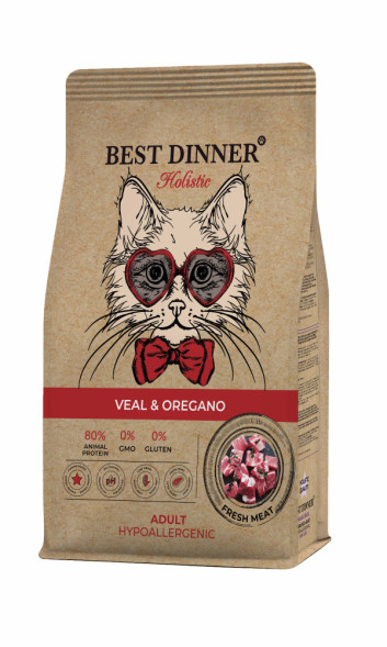 Best Dinner Holistic Hypoallergenic Adult Cat Veal &amp;amp; Oregano сухой гипоаллергенный корм для взрослых кошек с проблемами пищеварения с телятиной и орегано - 400 г