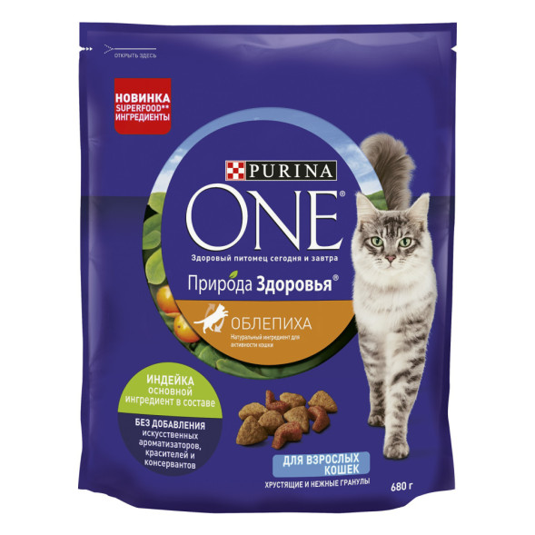 Purina One Природа Здоровья сухой корм для взрослых кошек, с высоким содержанием индейки - 680 г