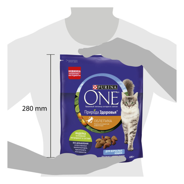 Purina One Природа Здоровья сухой корм для взрослых кошек, с высоким содержанием индейки - 680 г