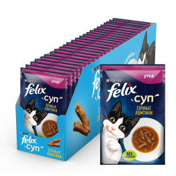 Felix неполнорационный влажный корм для взрослых кошек, суп с сочными ломтиками утки, в паучах - 48 г х 36 шт