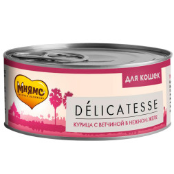 Мнямс влажный корм для взрослых кошек курица с ветчиной в нежном желе в консервах - 70 г х 24 шт