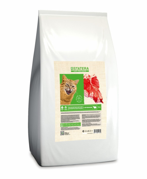 Statera сухой сбалансированный корм для взрослых кошек с ягненком - 12 кг